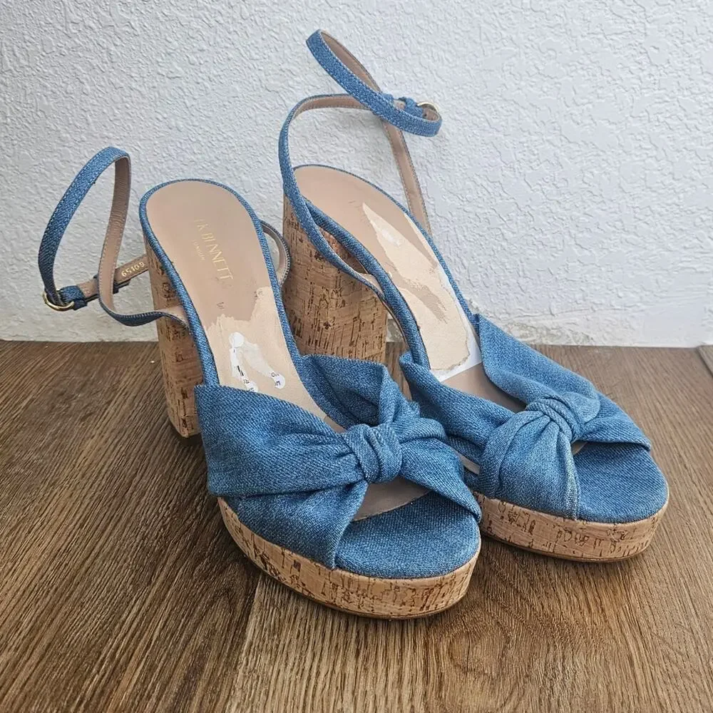 LK Bennett Amanda Espadrille‎ Platform Sandal Size 39 / 9 Blue Denim